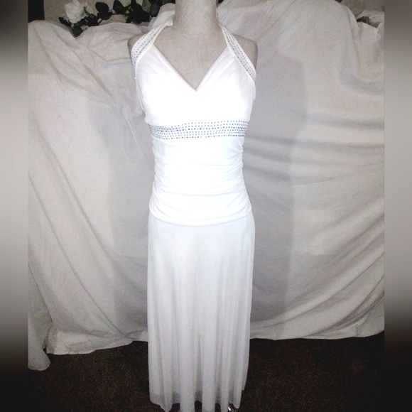 Mariposa Dresses & Skirts - Mariposa Vintage Halter Sheath  Dress,Ivory Sparkle Beads, Pleats, Long, XS-S